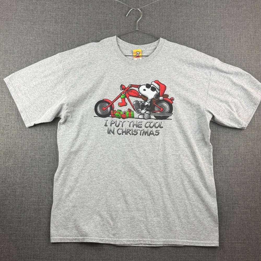 Peanuts Snoopy Christmas Shirt‎ Mens XL Gray Biker Motorcycle Santa Cool Tee